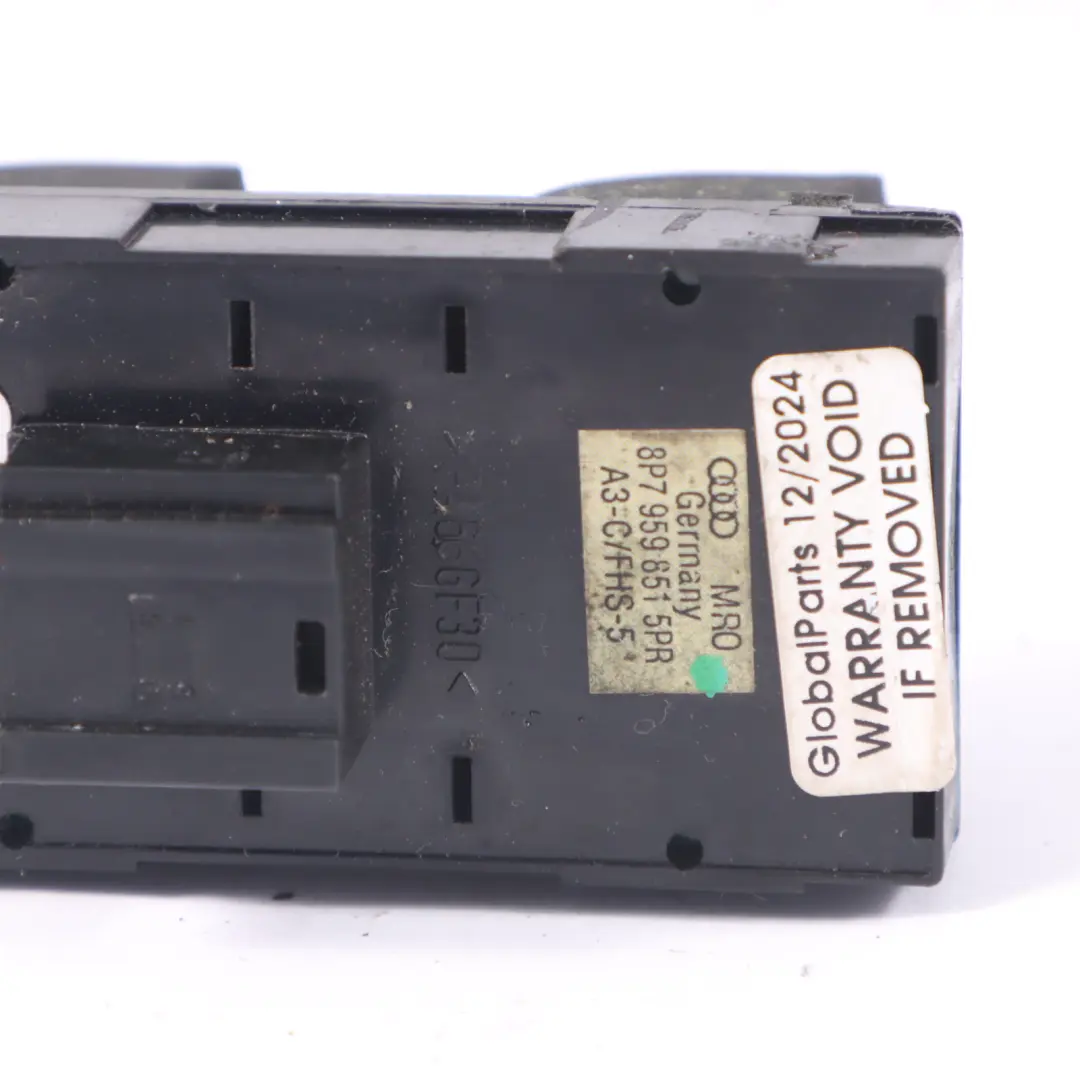 Delantero Lado Conductor Puerta Ventana Interruptor Botón para Audi A3 8P con número de pieza 8P7959851 Audi A3 8P Delantero Lado Conductor Puerta Ventana Interruptor Botón - SKU 8P7959851 - Número de pieza 8P7959851