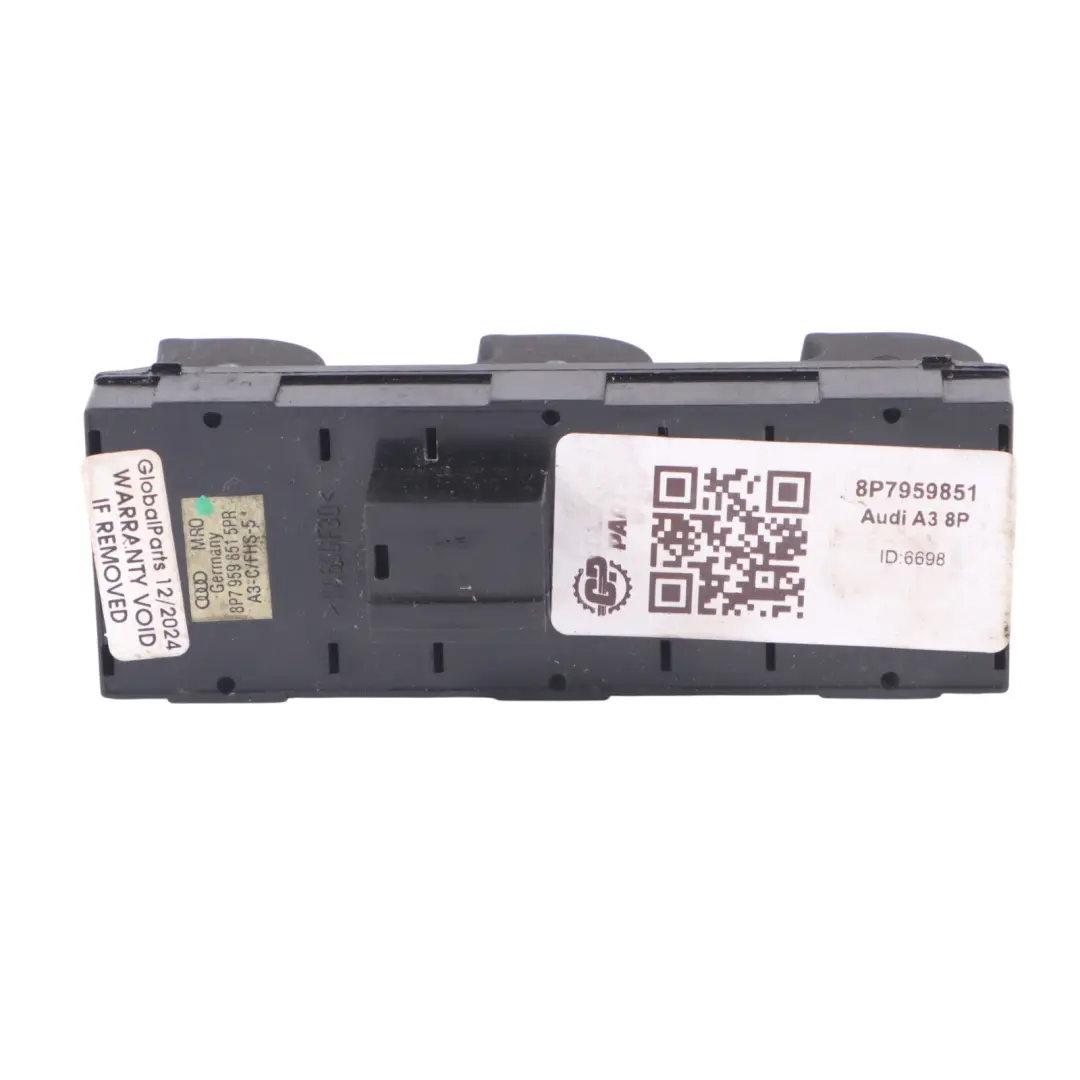 Panneau commande vitre porte avant côté conducteur Bouton pour Audi A3 8P à propos du numéro de pièce 8P7959851 Audi A3 8P Panneau commande vitre porte avant côté conducteur Bouton - SKU 8P7959851 - Numéro de pièce 8P7959851