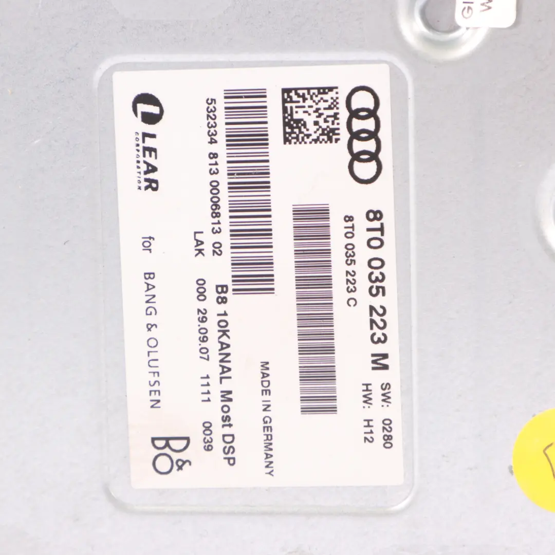 Sistema audio Amplificatore Bang & Olufsen per Audi A5 8T con numero di parte 8T0035223M Audi A5 8T Sistema audio Amplificatore Bang & Olufsen - SKU 8T0035223M - Numero di parte 8T0035223M