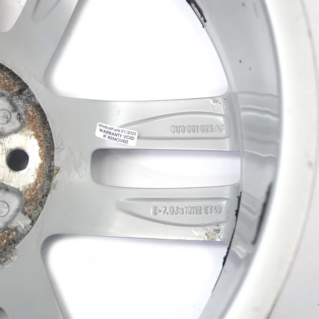 Audi Q3 8U Silver Wheel Alloy Rim 18" 7J ET:43 Double Star Spoke - SKU 8U0601025AA-2 - Part number 8U0601025AA