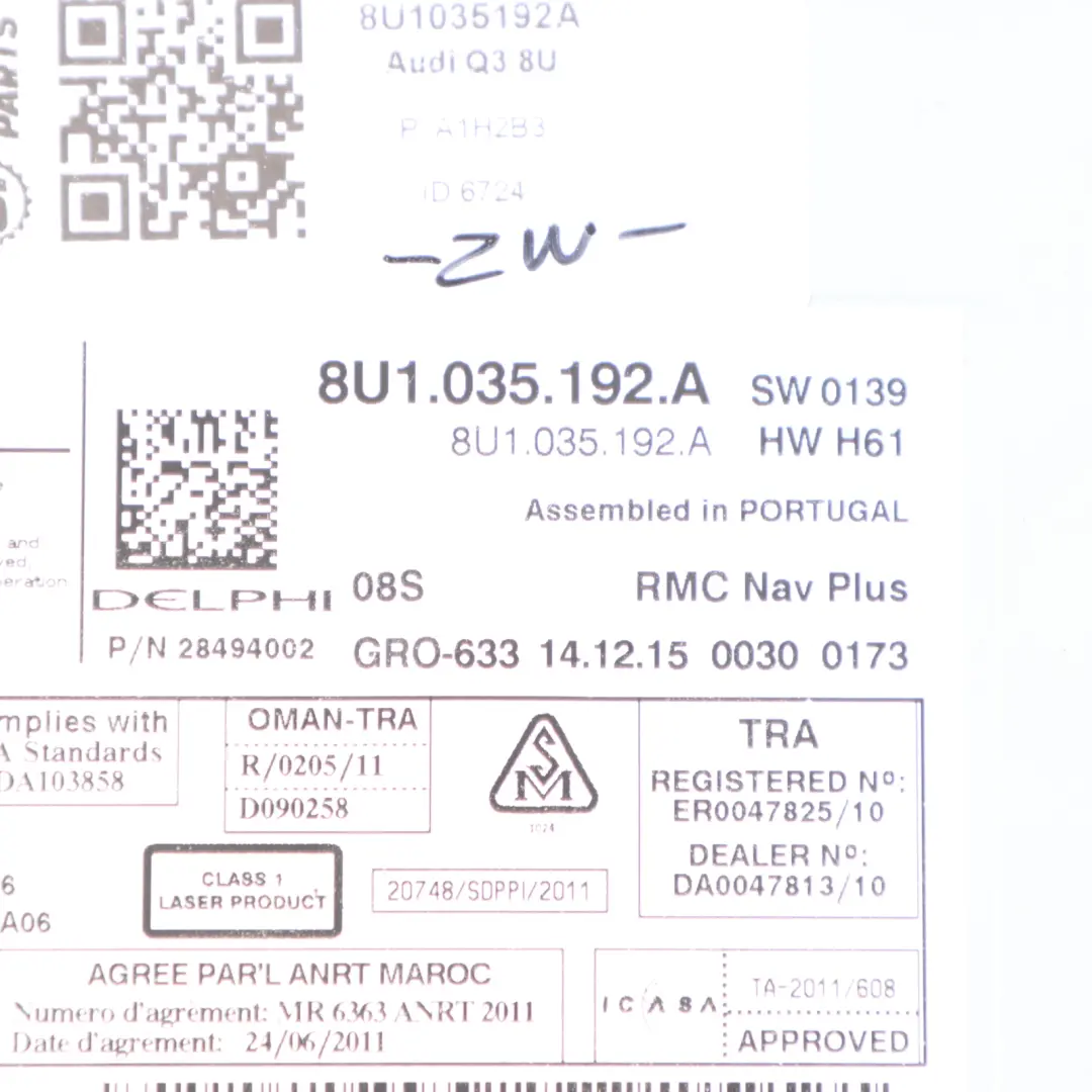 Audi Q3 8U Sat Navi Stereo Radio Audio Hauptgerät CD Spieler - SKU 8U1035192A - Teilenummer 8U1035192A