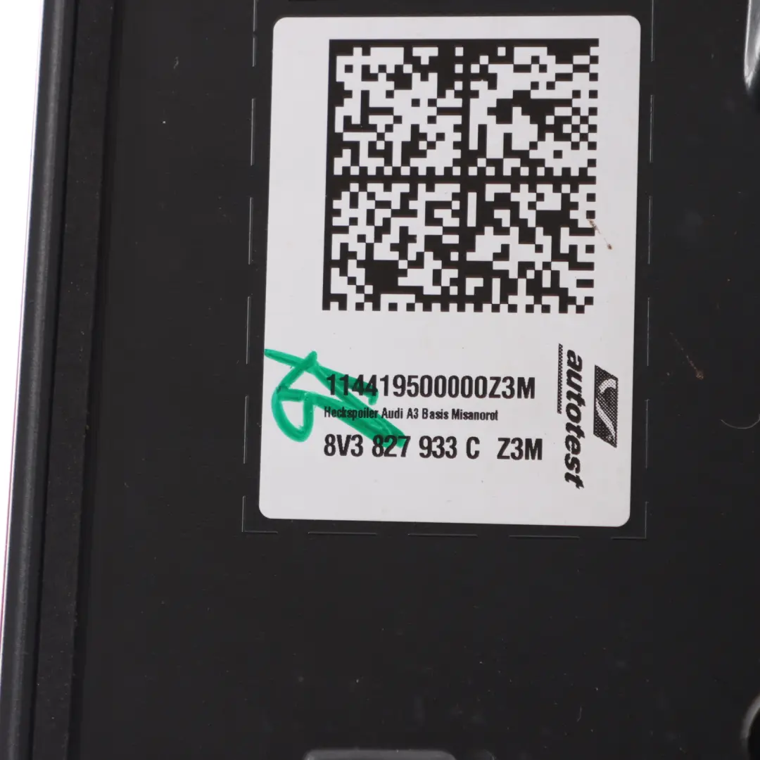 Spoiler 3-Door Tailgate Trunk Trim Panel Misano Red - Z3M to Audi A3 8V Rear with Part number 8V3827933C Audi A3 8V Rear Spoiler 3-Door Tailgate Trunk Trim Panel Misano Red - Z3M - SKU 8V3827933C-MRE - Part number 8V3827933C