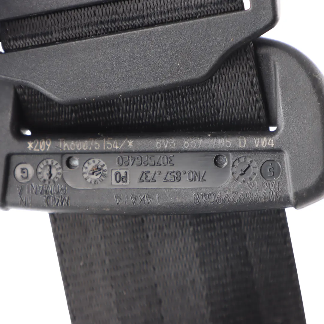 Audi A3 8V Front Seat Belt Safety Belt Left N/S Black - SKU 8V3857705D - Part number 8V3857705D