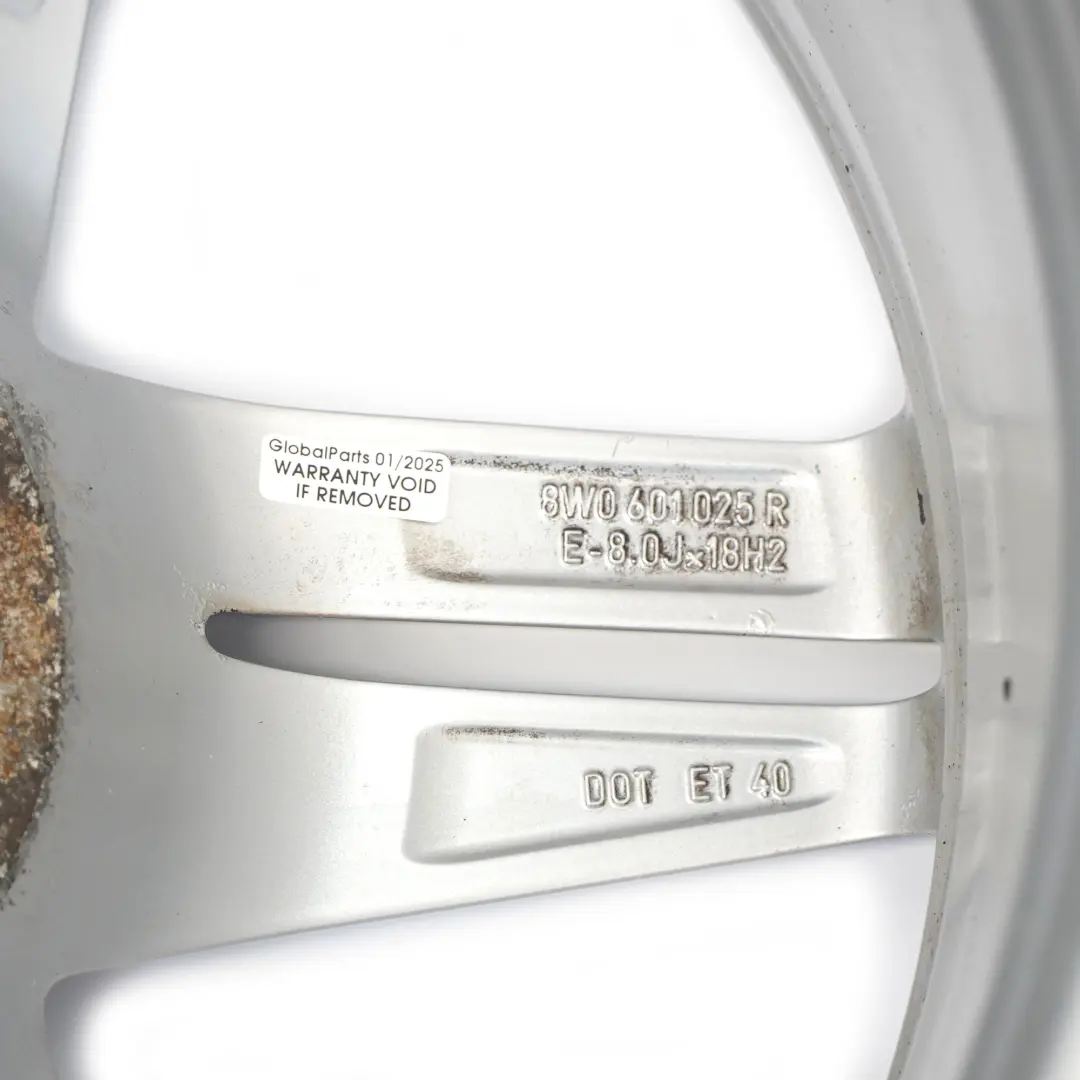 Alloy Rim 18" 8J ET:40 Star Double Spoke to Audi A4 B9 Silver Wheel with Part number 8W0601025R Audi A4 B9 Silver Wheel Alloy Rim 18" 8J ET:40 Star Double Spoke - SKU 8W0601025R-3 - Part number 8W0601025R