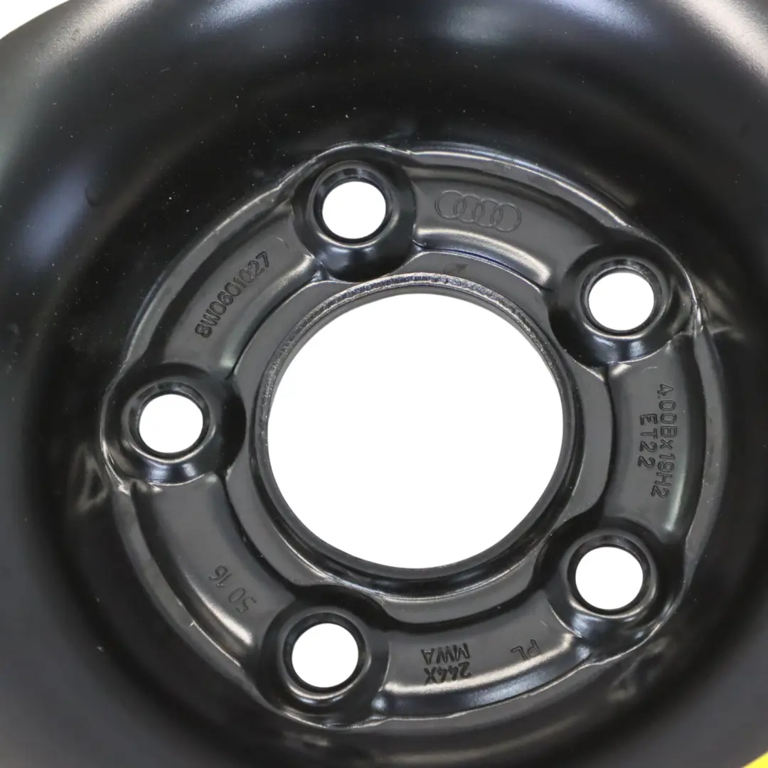 Saver Spare Wheel R19 4J Hankook 125/70 ET22 to Audi A4 B9 Space with Part number 8W0601027 Audi A4 B9 Space Saver Spare Wheel R19 4J Hankook 125/70 ET22 - SKU 8W0601027 - Part number 8W0601027