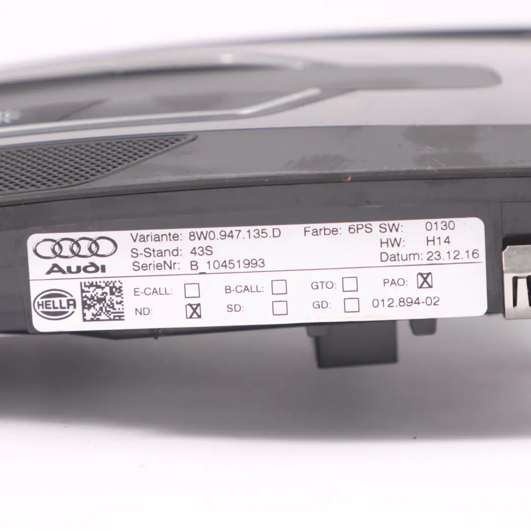 Interior Techo Iluminación Interruptor Lámpara Luz Lectura para Audi A4 B9 con número de pieza 8W0947135D Audi A4 B9 Interior Techo Iluminación Interruptor Lámpara Luz Lectura - SKU 8W0947135D - Número de pieza 8W0947135D