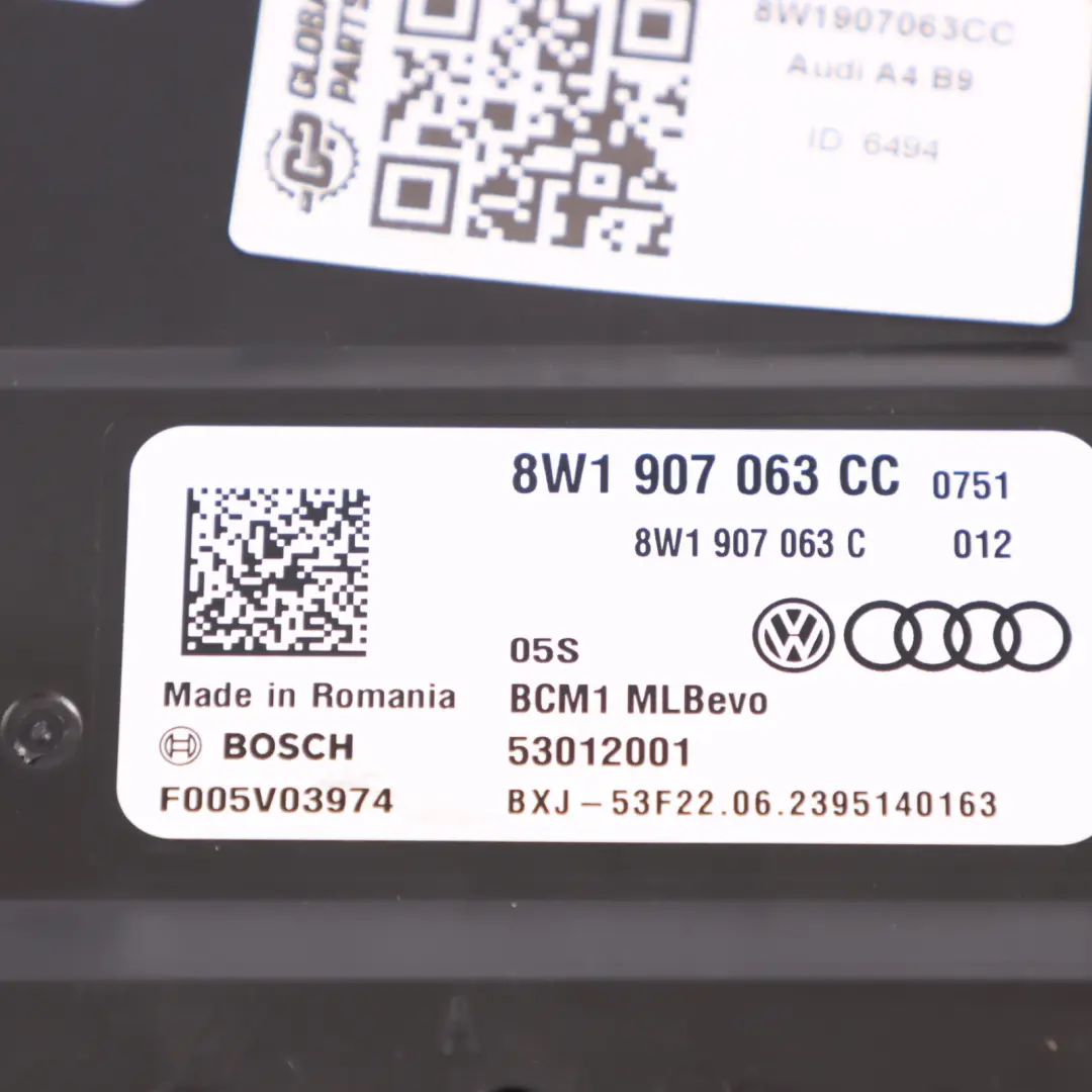 Audi A4 B9 Body Control Comfort Unit Module BCM Unit ECU - SKU 8W1907063CC - Part number 8W1907063CC