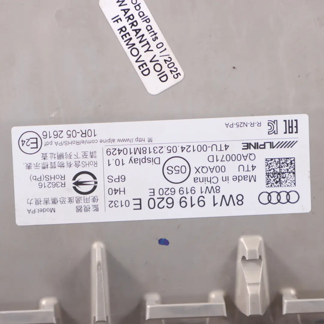 Navigazione Schermo Multimediale per Audi A4 B9 con numero di parte 8W1919620E Audi A4 B9 Navigazione Schermo Multimediale - SKU 8W1919620E - Numero di parte 8W1919620E