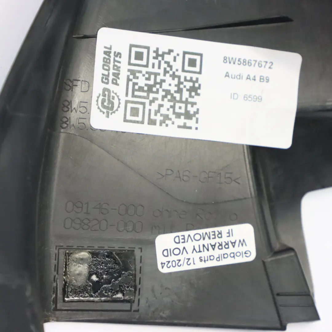 Audi A4 B9 Inner Window Frame Rear Door Right O/S Trim Seal Guide - SKU 8W5867672 - Part number 8W5867672