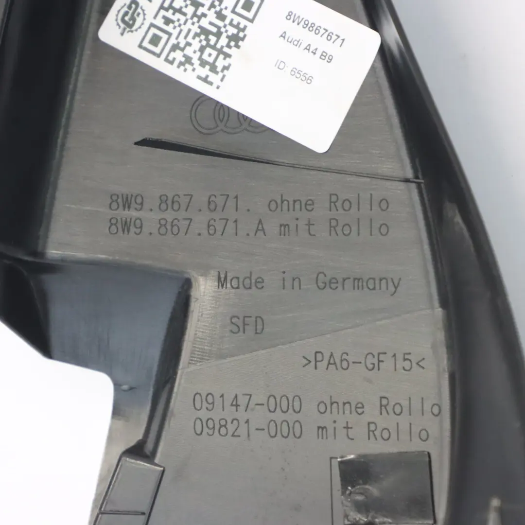 Audi A4 B9 Rear Door Window Frame Surround Trim Moulding Left N/S - SKU 8W9867671 - Part number 8W9867671