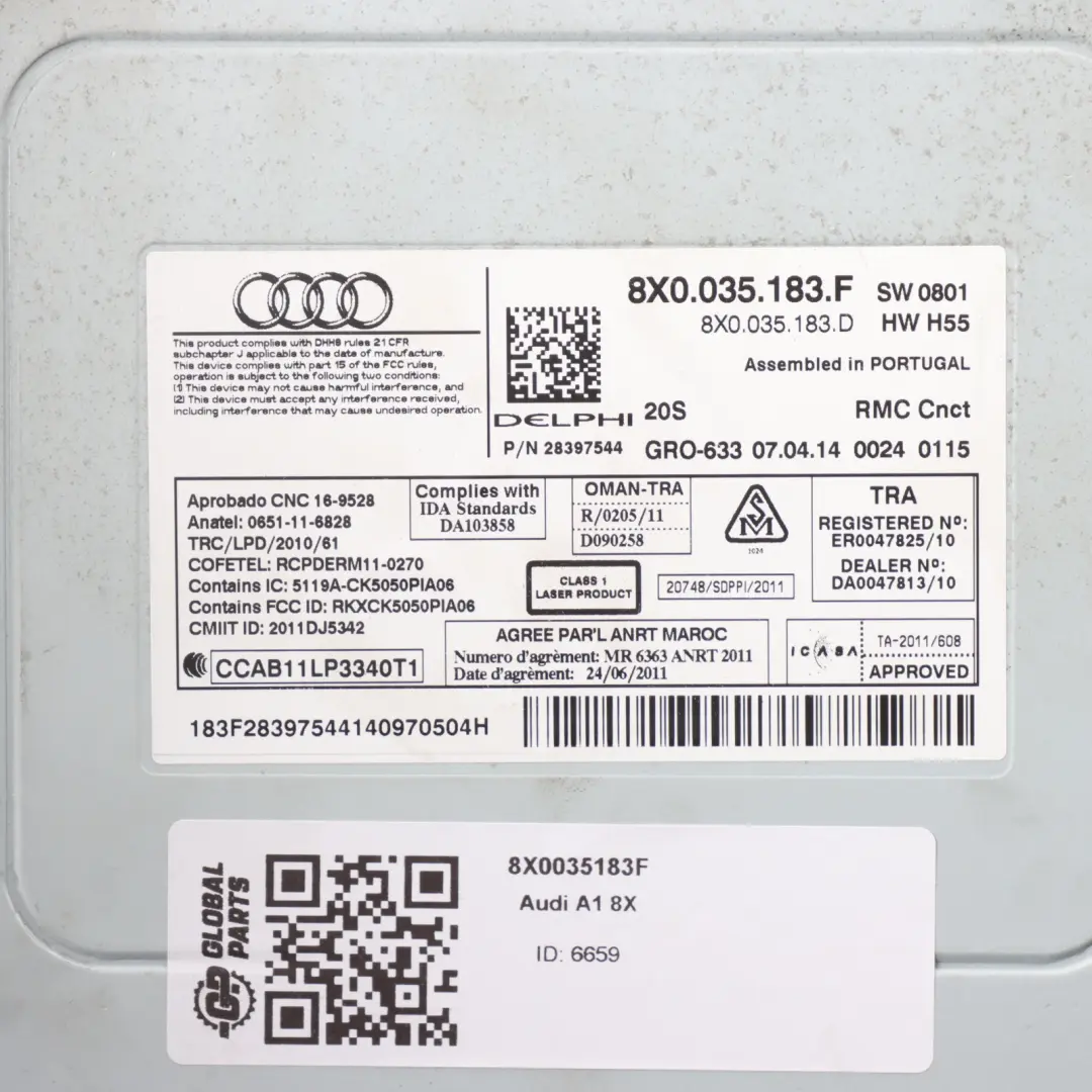 Audi A1 8X Multimedia Radio Reproductor De CD Navegación Unidad Principal - SKU 8X0035183F - Número de pieza 8X0035183F