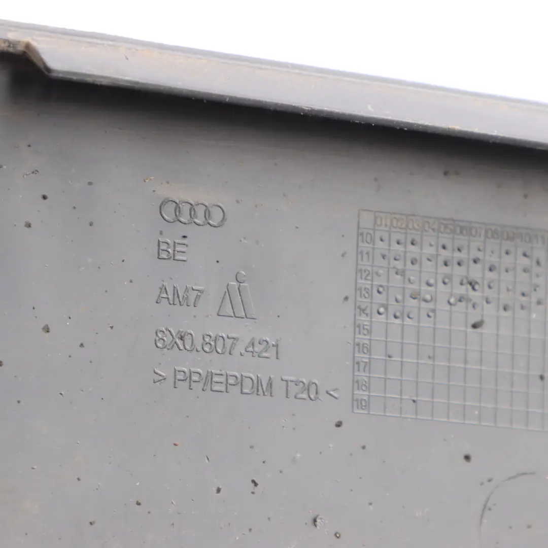 Bumper Spoiler Lower Diffuser Trim Covering to Audi A1 8X Rear with Part number 8X0807421 Audi A1 8X Rear Bumper Spoiler Lower Diffuser Trim Covering - SKU 8X0807421 - Part number 8X0807421