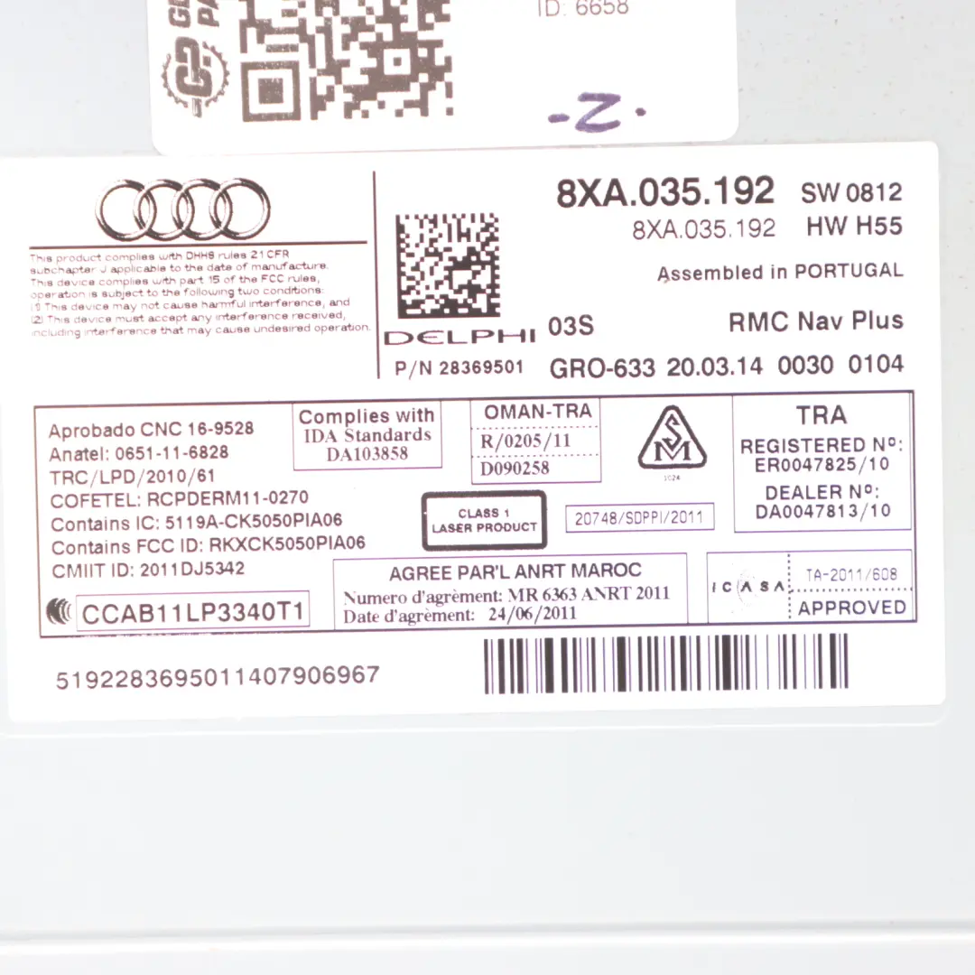 Sat Navi Stereo Radio Audio MMI Head Unit CD Player Unit A to Audi A1 8X with Part number 8XA035192 Audi A1 8X Sat Navi Stereo Radio Audio MMI Head Unit CD Player Unit A - SKU 8XA035192 - Part number 8XA035192