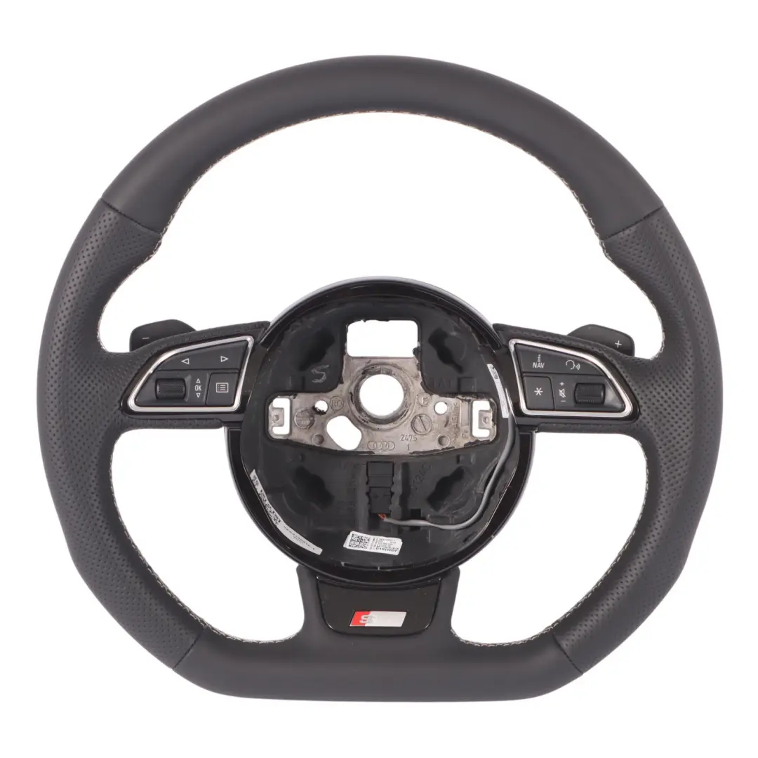 Audi A6 C7 S-Line NEW Black Leather Steering Wheel Flat Bottom - SKU 8XA419091F-1 - Part number 8XA419091F