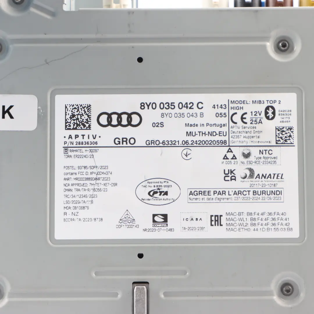 Audi S3 8Y Moduł Sterownik Multimedia ECU Bluetooth - SKU 8Y0035042C - Numer Części 8Y0035042C