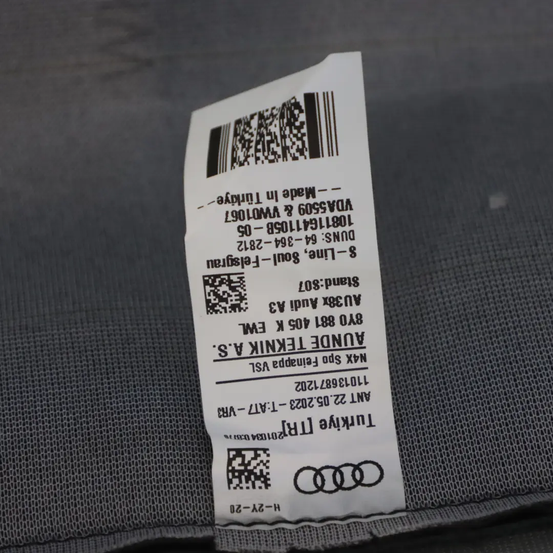Audi S3 8Y Coussin de siège sport avant gauche chauffant en cuir Soul Noir Gris - SKU 8Y0881405K - Numéro de pièce 8Y0881405K