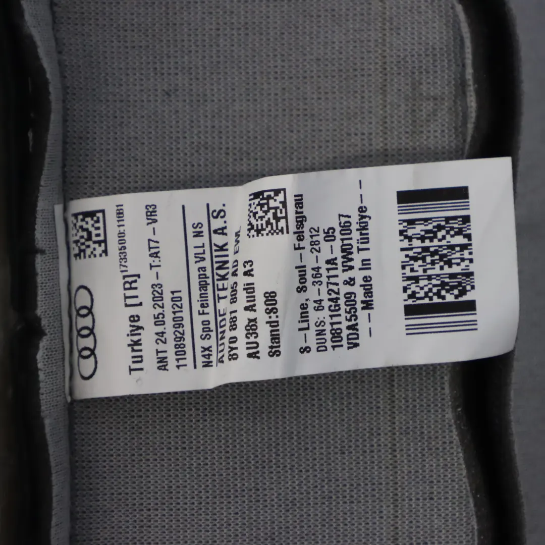 Audi S3 8Y Sport Seat Backrest Front Left N/S Heated Leather Soul Black Grey - SKU 8Y0881805AD - Part number 8Y0881805AD
