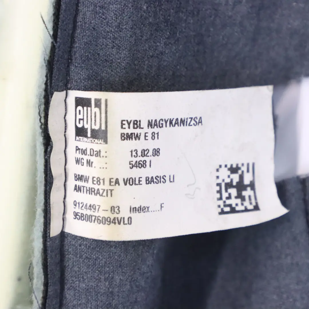 Housse dossier Tissu Elektra Anthracite Siège avant gauche pour BMW E81 à propos du numéro de pièce 9124497 BMW E81 Housse dossier Tissu Elektra Anthracite Siège avant gauche - SKU 9124497 - Numéro de pièce 9124497