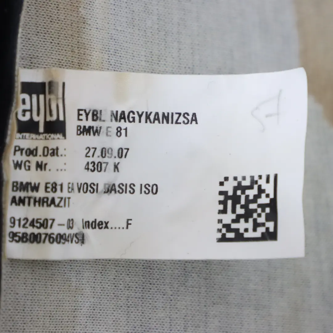 Siedzisko Siedzenie Przód Tkanina Elektra Antracyt do BMW E81 E82 E88 o numerze 9124507 BMW E81 E82 E88 Siedzisko Siedzenie Przód Tkanina Elektra Antracyt - SKU 9124507 - Numer Części 9124507