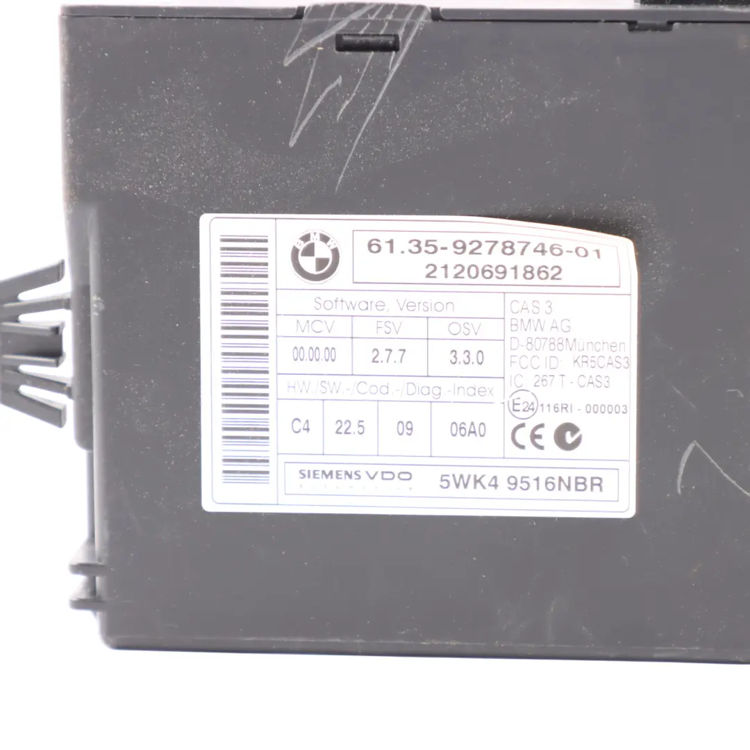 BMW X5 E70 CAS3 Module De Lecture Des Clés Contrôle De L'Unité ECU - SKU 9278746 - Numéro de pièce 9278746