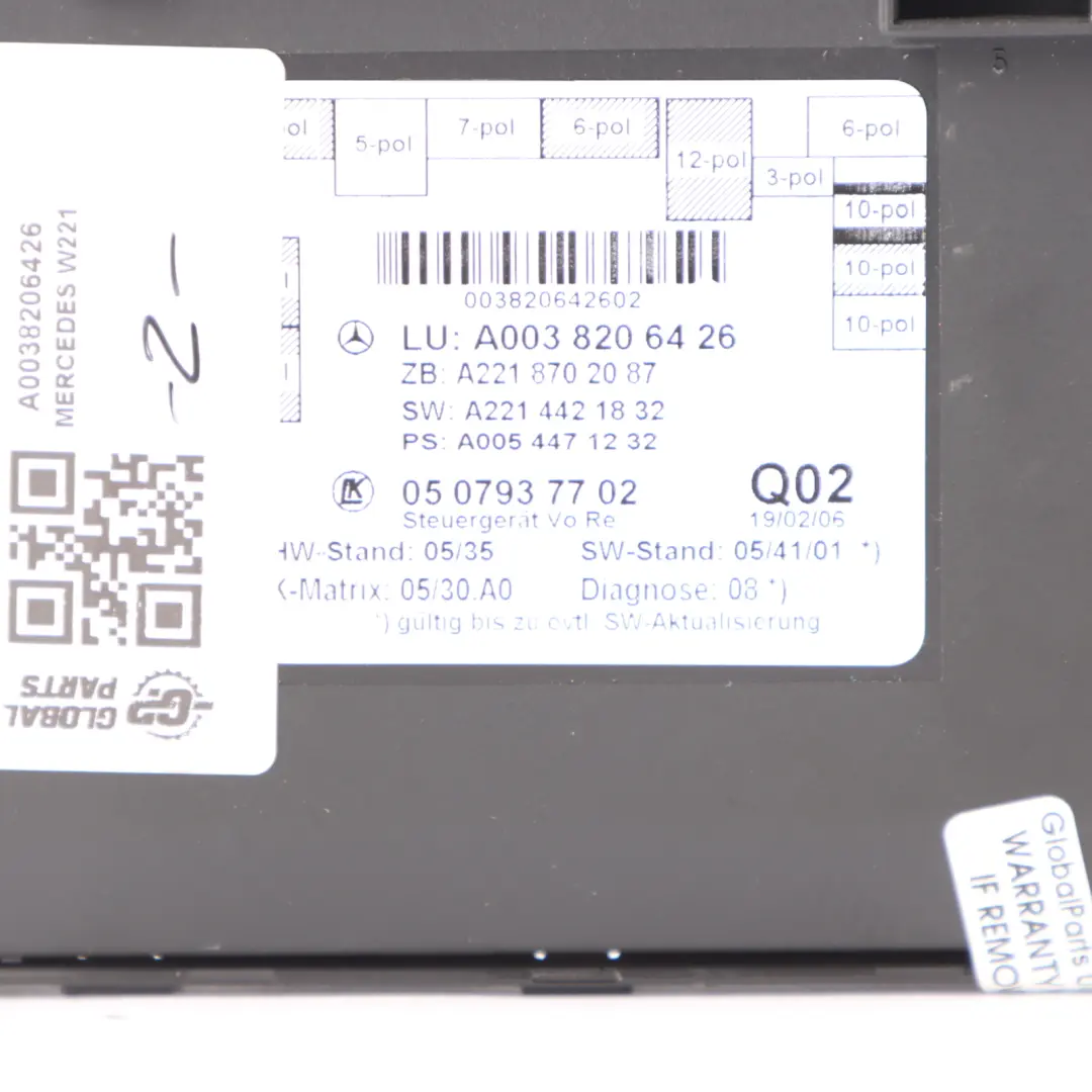 Door Control Module Unit ECU Front Right O/S to Mercedes W221 with Part number A0038206426 Mercedes W221 Door Control Module Unit ECU Front Right O/S - SKU A0038206426 - Part number A0038206426