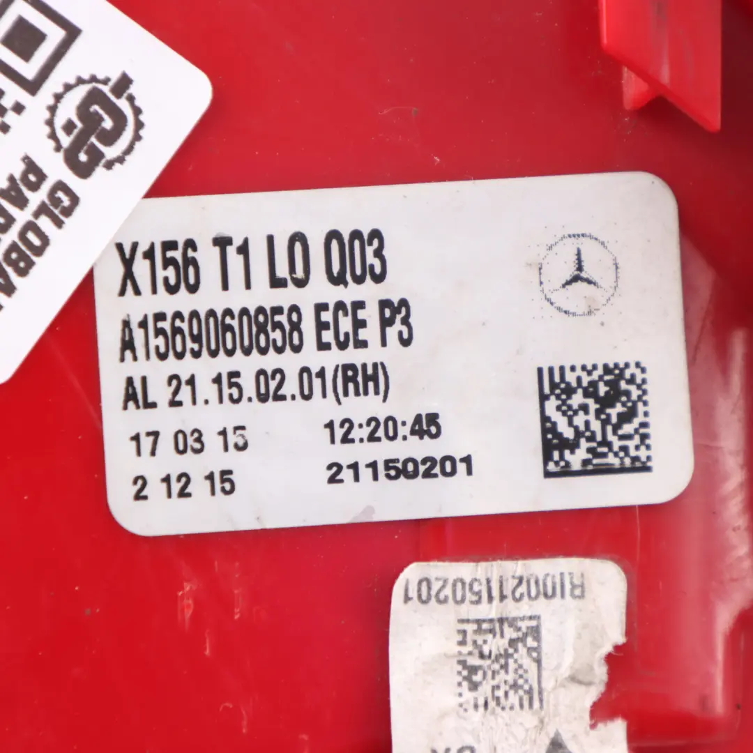 Tail Light Lamp Rear Right O/S to Mercedes GLA X156 with Part number A1569060858 Mercedes GLA X156 Tail Light Lamp Rear Right O/S - SKU A1569060858 - Part number A1569060858