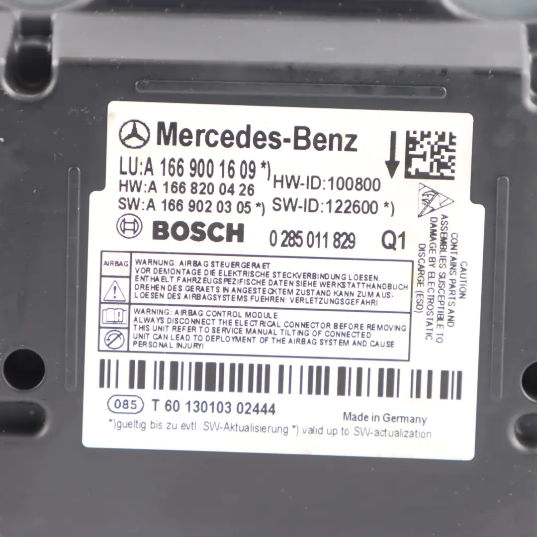 Module Mercedes W166 X166 SRS System Control Unit ECU to Air with Part number A1669001609 Air Module Mercedes W166 X166 SRS System Control Unit ECU - SKU A1669001609 - Part number A1669001609