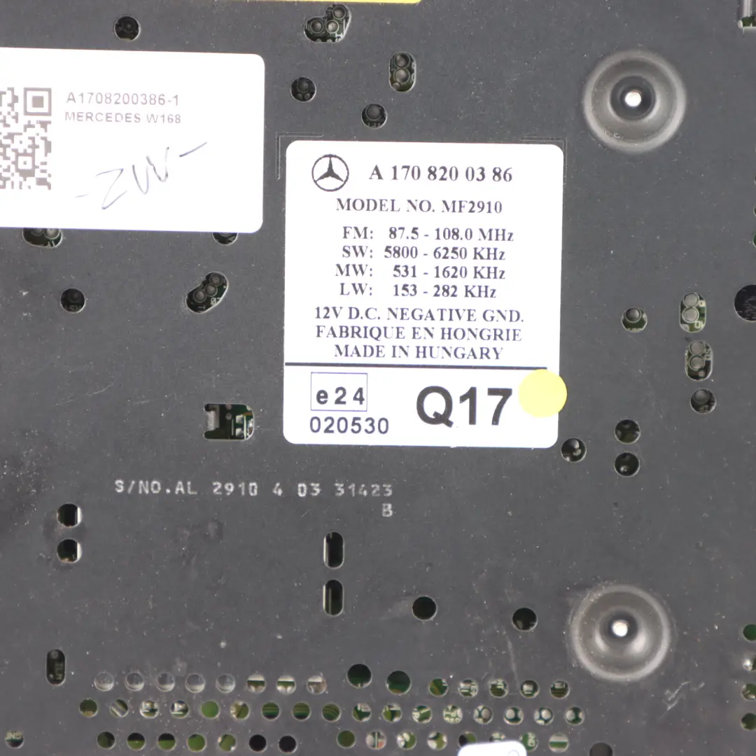 Player Audio 10 Stereo Radio Unit to Mercedes W168 W202 W210 CD with Part number A1708200386 Mercedes W168 W202 W210 CD Player Audio 10 Stereo Radio Unit - SKU A1708200386-1 - Part number A1708200386