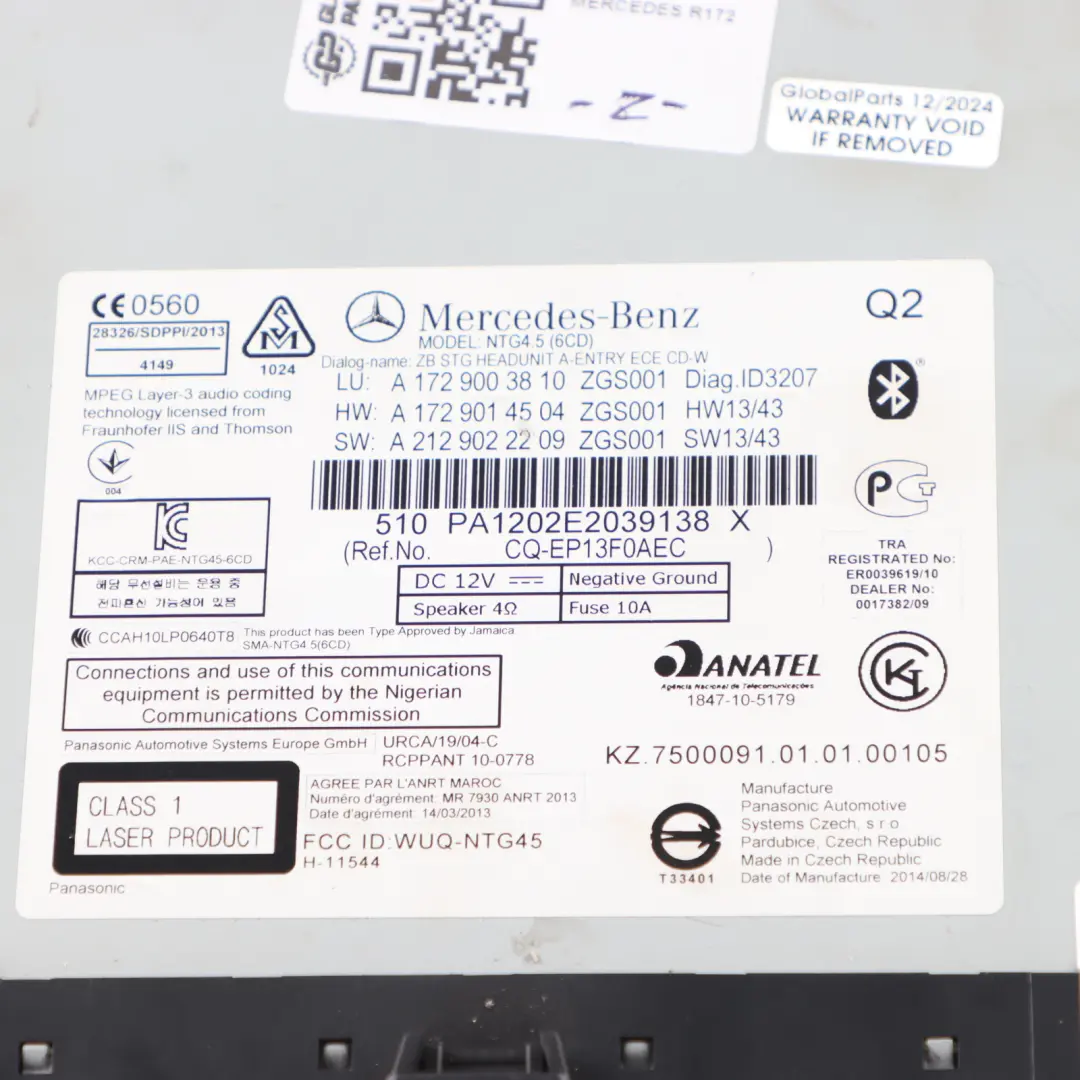 Mercedes SLK R172 Radio CD Player Sat Nav Comand Head Unit - SKU A1729003810 - Part number A1729003810