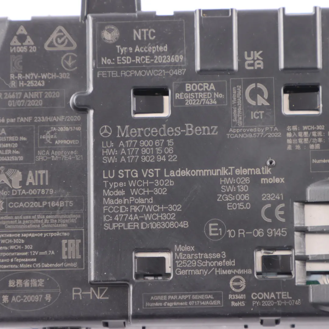 Cargador Inalámbrico Consola Central Módulo Teléfono para Mercedes W177 con número de pieza A1779006715 Mercedes W177 Cargador Inalámbrico Consola Central Módulo Teléfono - SKU A1779006715 - Número de pieza A1779006715