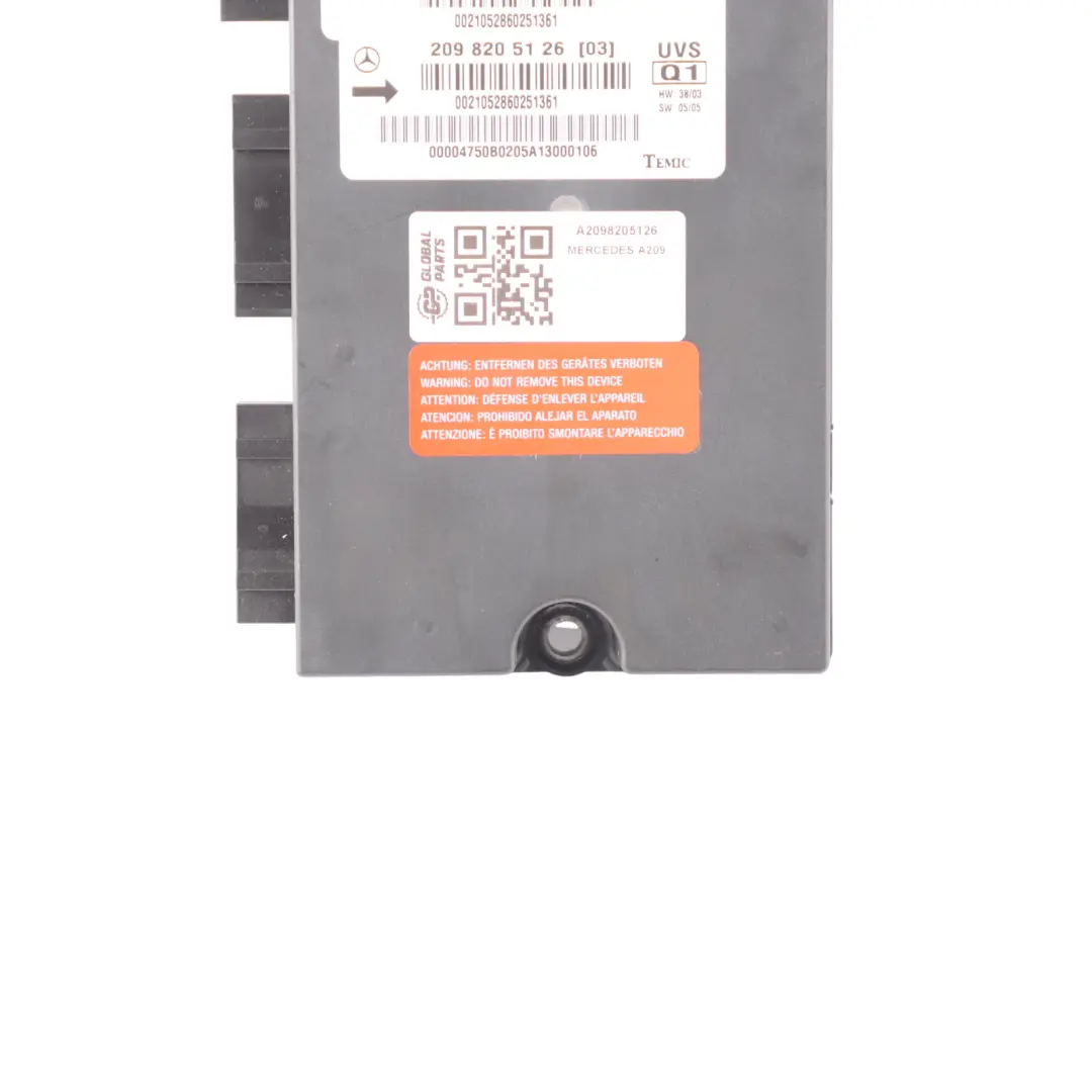 Roof Top Control Unit Module ECU to Mercedes CLK A209 Convertible with Part number A2098205126 Mercedes CLK A209 Convertible Roof Top Control Unit Module ECU - SKU A2098205126 - Part number A2098205126