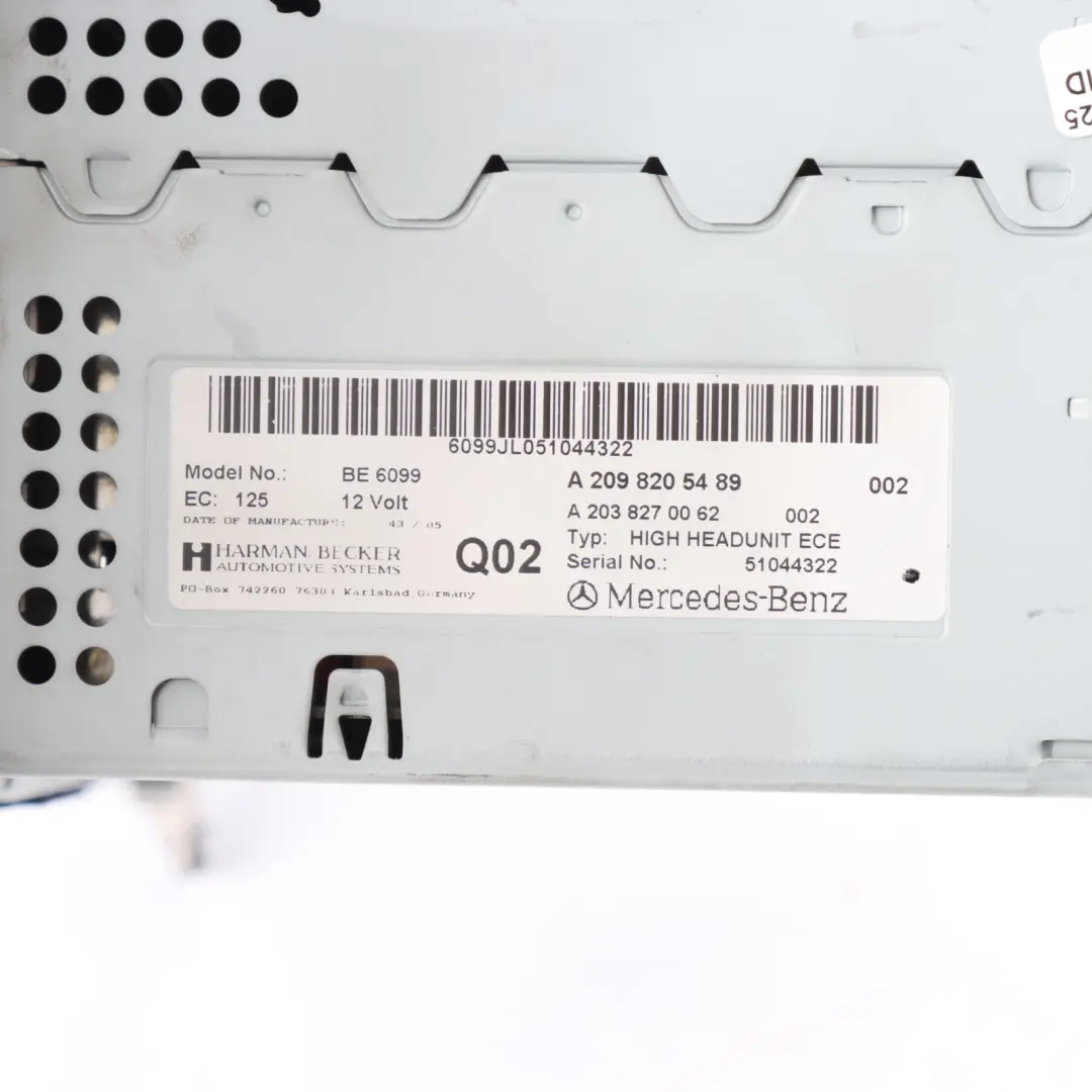 Radio Principal Media Player Pantalla Navegación para Mercedes W209 con número de pieza A2098205489 Mercedes W209 Radio Principal Media Player Pantalla Navegación - SKU A2098205489-1 - Número de pieza A2098205489