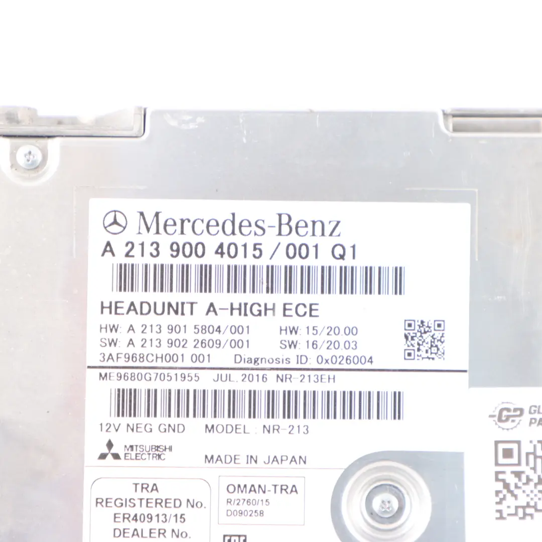 Radio Head Unit Mercedes W213 C238 Navi CD Player Control Unit to with Part number A2139004015 Radio Head Unit Mercedes W213 C238 Navi CD Player Control Unit - SKU A2139004015 - Part number A2139004015