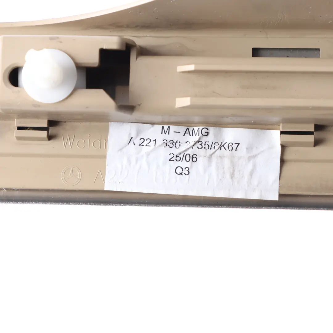 Door Step Sill Cover Trim Buckskin Rear Left N/S to Mercedes W221 AMG with Part number A2216803735 Mercedes W221 AMG Door Step Sill Cover Trim Buckskin Rear Left N/S - SKU A2216803735 - Part number A2216803735