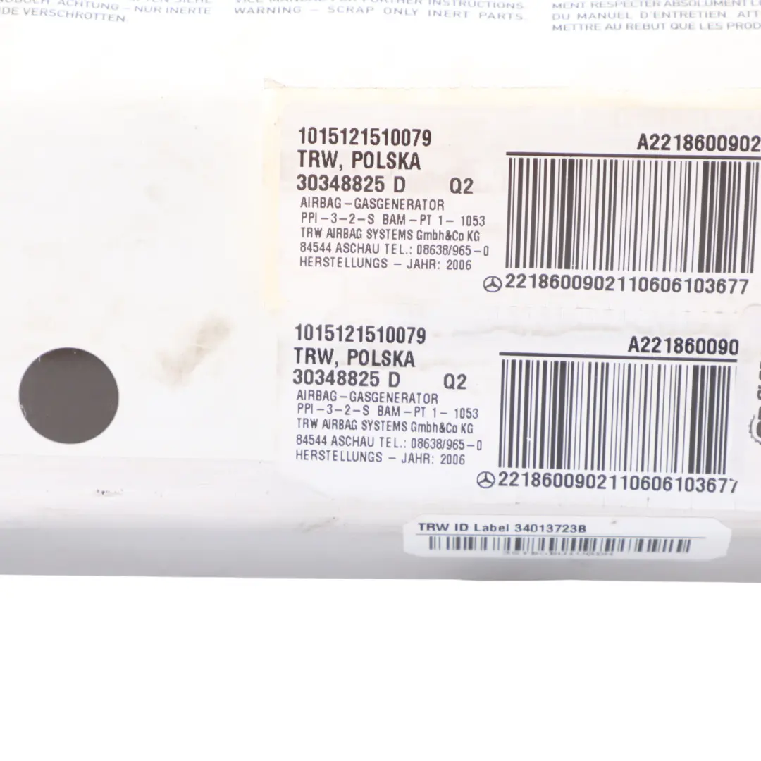 Mercedes W221 Air Module Dashboard Passenger Side SRS - SKU A2218600902 - Part number A2218600902