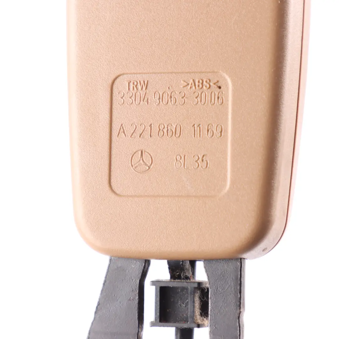 Buckle Beige Tensioner Belt Rear Left N/S to Mercedes W221 Seat with Part number A2218601169 Mercedes W221 Seat Buckle Beige Tensioner Belt Rear Left N/S - SKU A2218601169 - Part number A2218601169