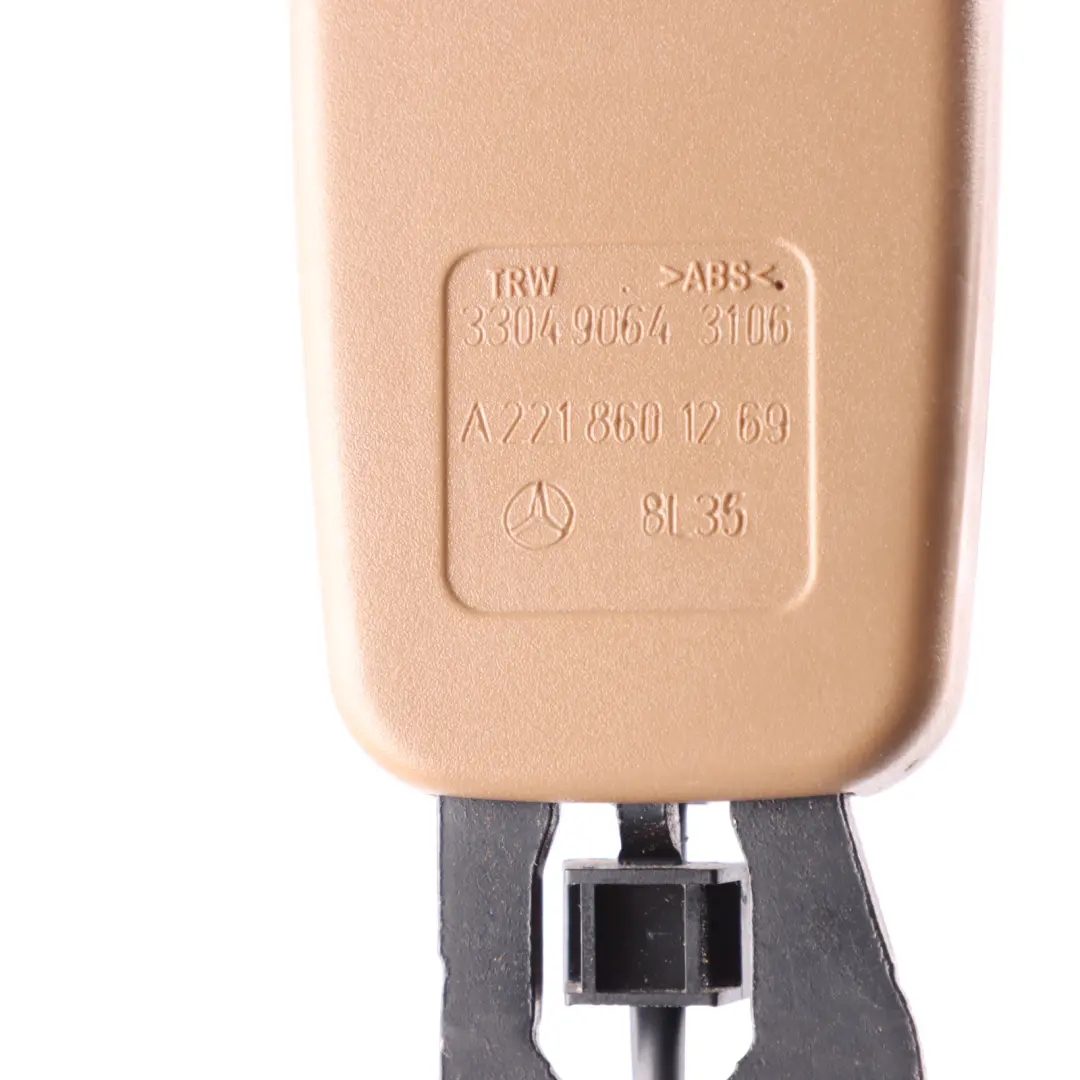 Buckle Beige Tensioner Belt Rear Right O/S to Mercedes W221 Seat with Part number A2218601269 Mercedes W221 Seat Buckle Beige Tensioner Belt Rear Right O/S - SKU A2218601269 - Part number A2218601269