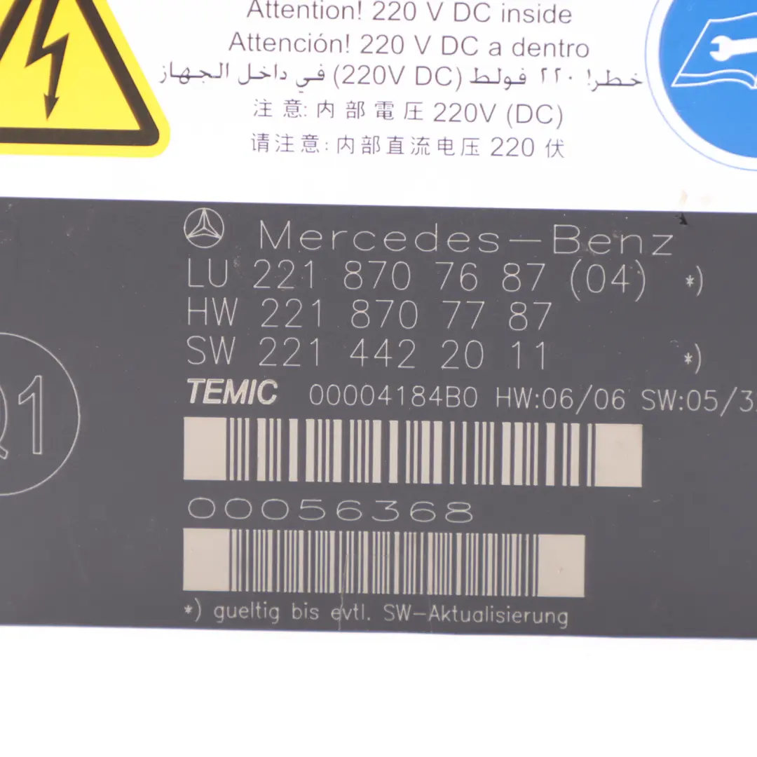Side Front Left N/S Seat Control Unit Module to Mercedes W221 with Part number A2218707687 Mercedes W221 Side Front Left N/S Seat Control Unit Module - SKU A2218707687 - Part number A2218707687