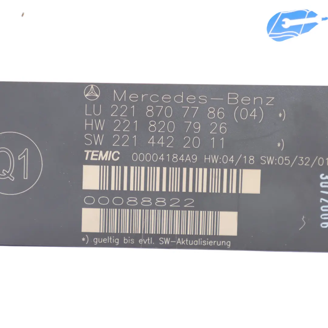 Mercedes W221 Módulo de Asiento Unidad de Control - SKU A2218707786 - Número de pieza A2218707786