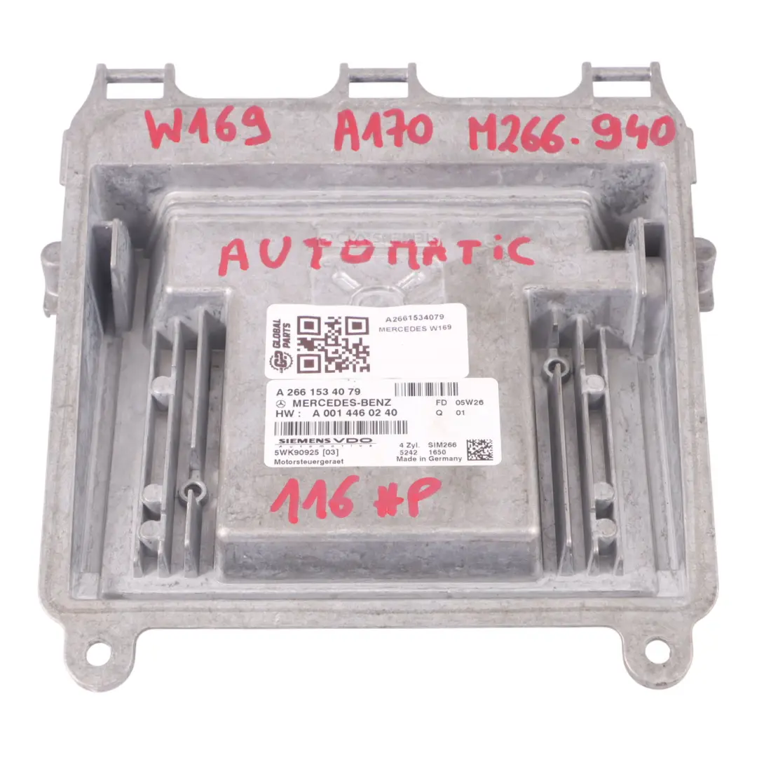 A170 266.940 116HP controllo motore ECU Automatico per Mercedes W169 con numero di parte A2661534079 Mercedes W169 A170 266.940 116HP controllo motore ECU Automatico - SKU A2661534079 - Numero di parte A2661534079