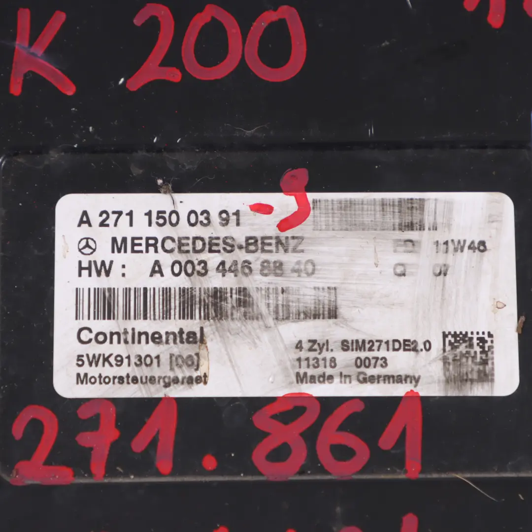 Mercedes R172 BlueEFFICIENCY 271.861 184HP Engine ECU Kit Key + Lock - SKU A2711500391-9 - Part number A2711500391