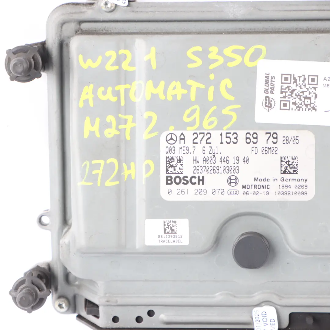 Mercedes W221 S350 M272.965 272HP Engine ECU Kit Ignition + Key - SKU A2721536979-1 - Part number A2721536979