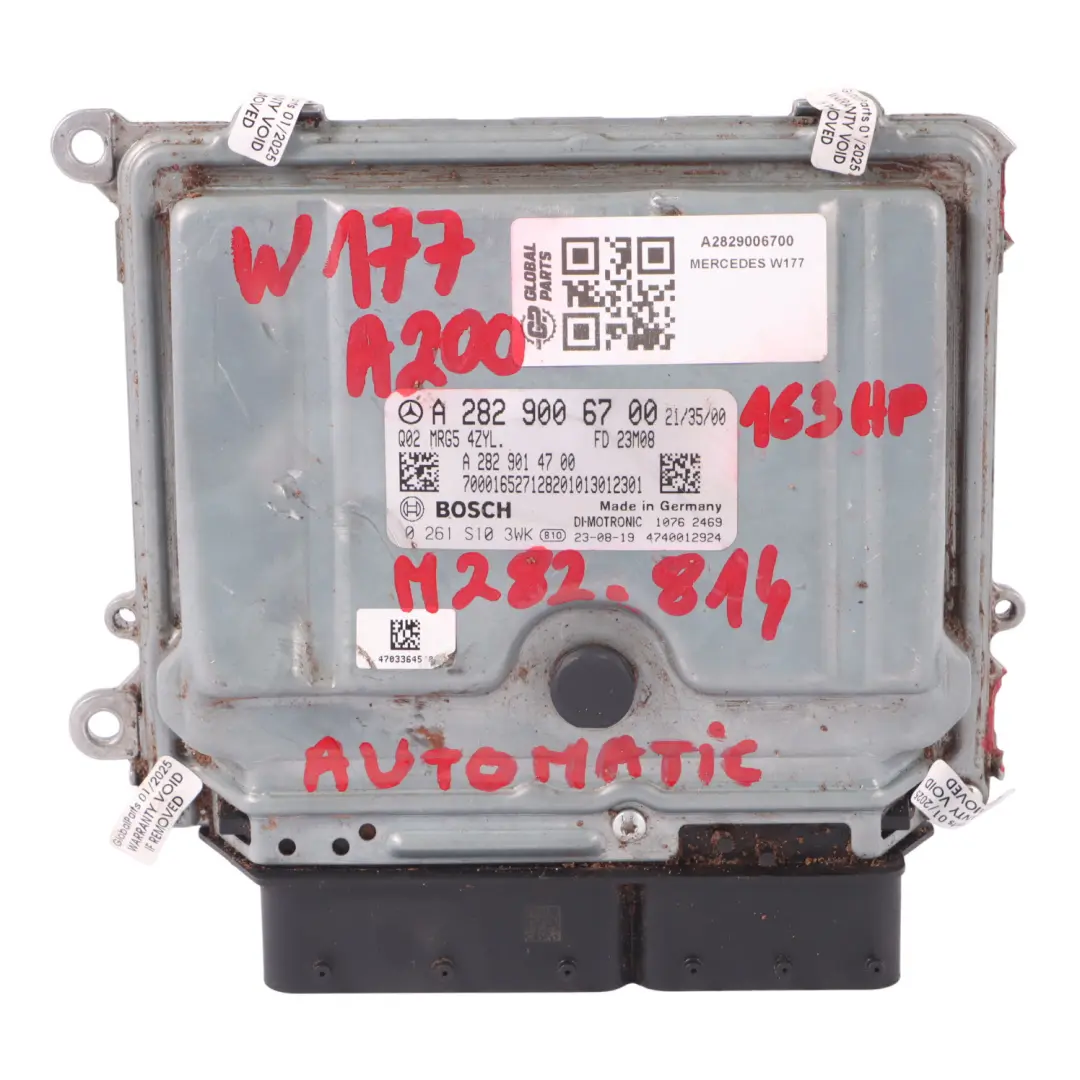 A200 M282.814 163HP Engine Control Unit ECU Automatic to Mercedes W177 with Part number A2829006700 Mercedes W177 A200 M282.814 163HP Engine Control Unit ECU Automatic - SKU A2829006700 - Part number A2829006700