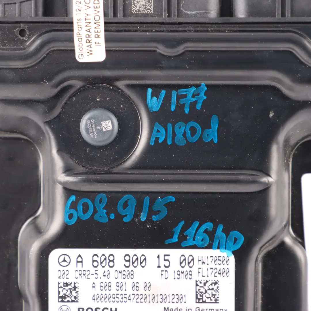 Mercedes W177 A180d 608.915 116HP Unidad Control Motor Automático - SKU A6089001500 - Número de pieza A6089001500