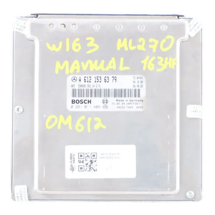 OM612 163HP Engine Control Unit ECU Manual to Mercedes ML W163 270 CDI with Part number A6121536379 Mercedes ML W163 270 CDI OM612 163HP Engine Control Unit ECU Manual - SKU A6121536379 - Part number A6121536379