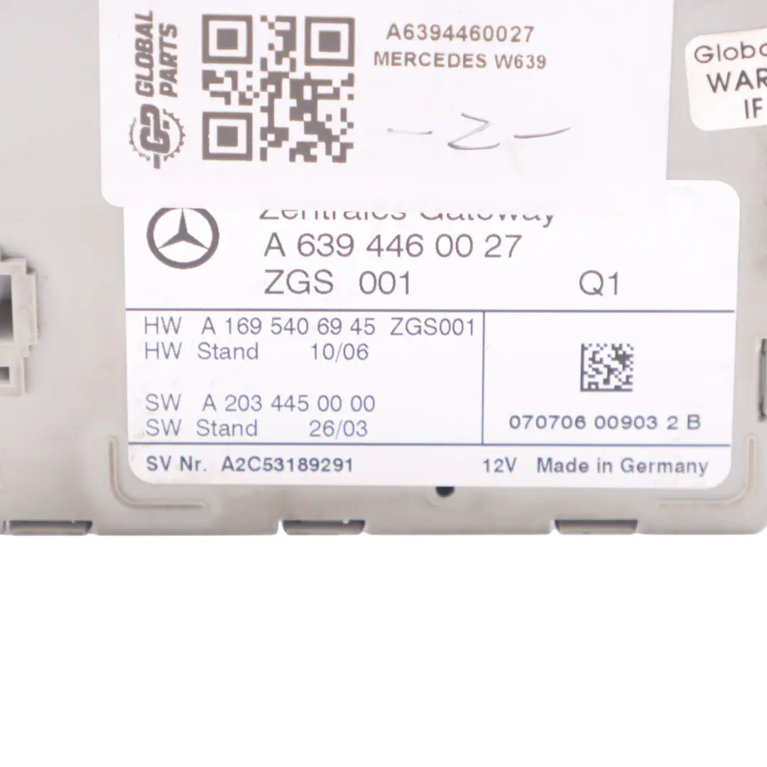 Gateway Control Unit Module ECU to Mercedes W639 with Part number A6394460027 Mercedes W639 Gateway Control Unit Module ECU - SKU A6394460027 - Part number A6394460027