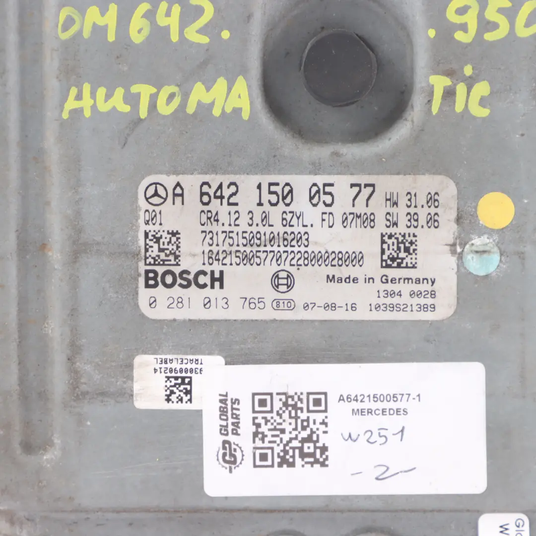 R320 CDI OM642.950 Engine ECU Kit Ignition + 2 Keys to Mercedes W251 with Part number A6421500577 Mercedes W251 R320 CDI OM642.950 Engine ECU Kit Ignition + 2 Keys - SKU A6421500577-1 - Part number A6421500577