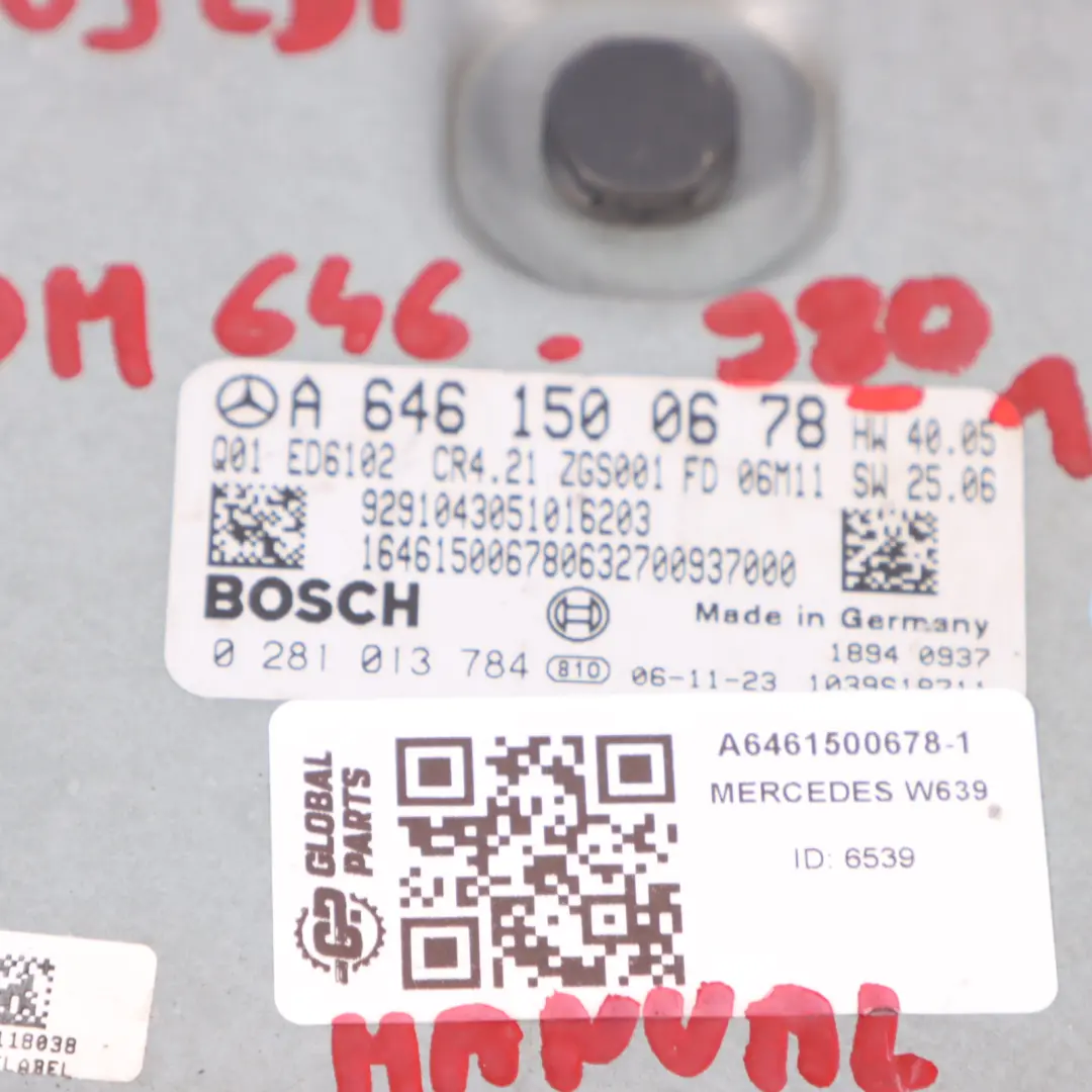 Mercedes Vito W639 109CDI 646,980 95HP motore ECU Kit chiave - SKU A6461500678-1 - Numero di parte A6461500678