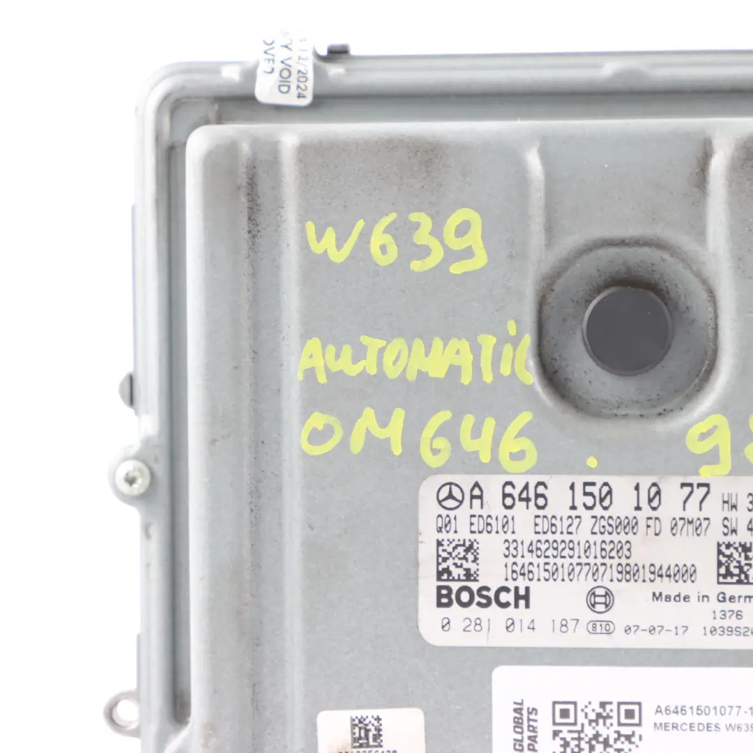 OM646.980 Engine ECU Control Unit Automatic to Mercedes Vito W639 with Part number A6461501077 Mercedes Vito W639 OM646.980 Engine ECU Control Unit Automatic - SKU A6461501077-1 - Part number A6461501077