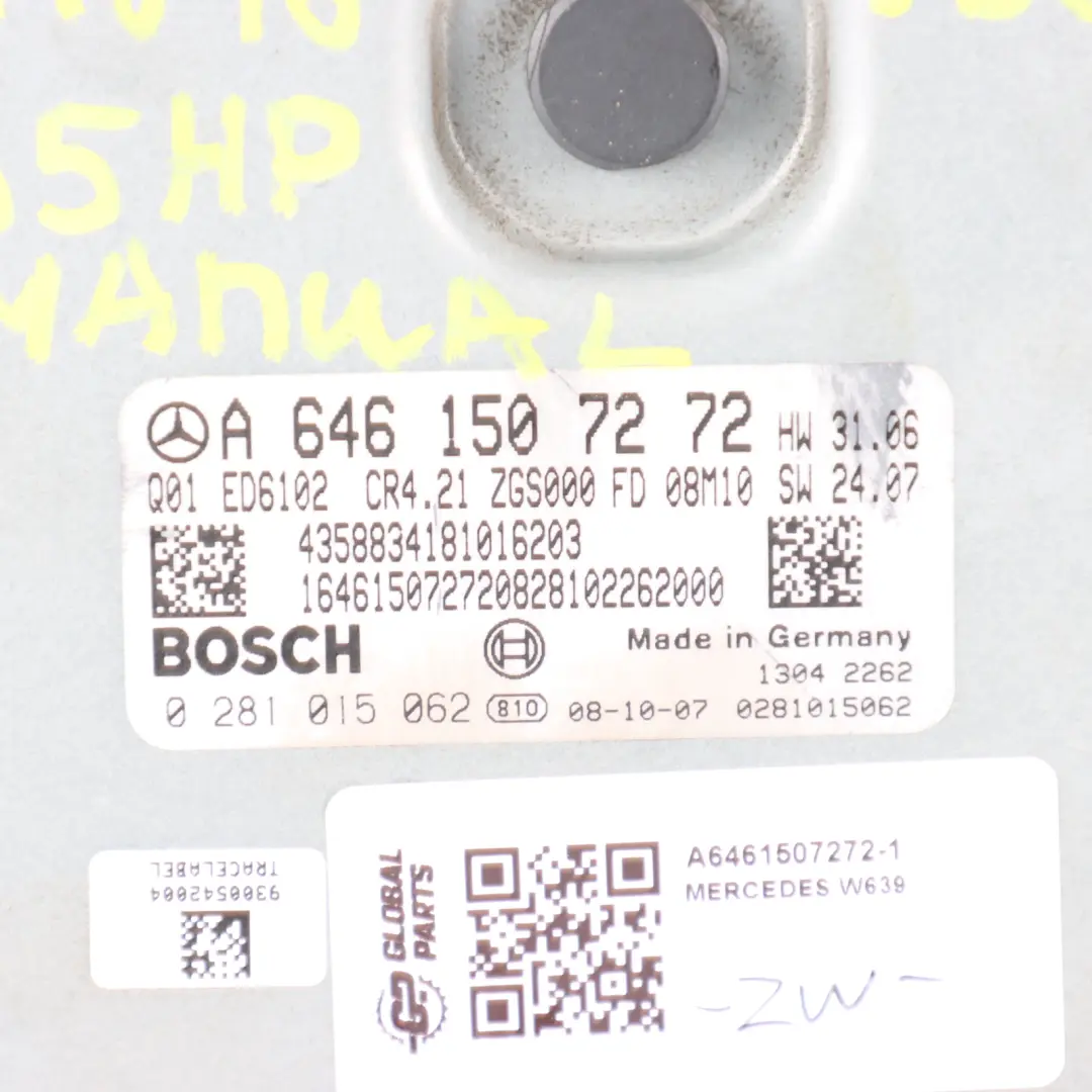 Mercedes W639 109CDI 646.980 Engine ECU Kit Ignition + Key + Lock - SKU A6461507272-1 - Part number A6461507272